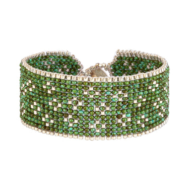 Brazalete Telar Plata Medio Miniflor Turquesa T